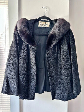 Vintage 50’s Wm. A. Lewis Persian Lamb Fur Coat Mink Collar Sz Med